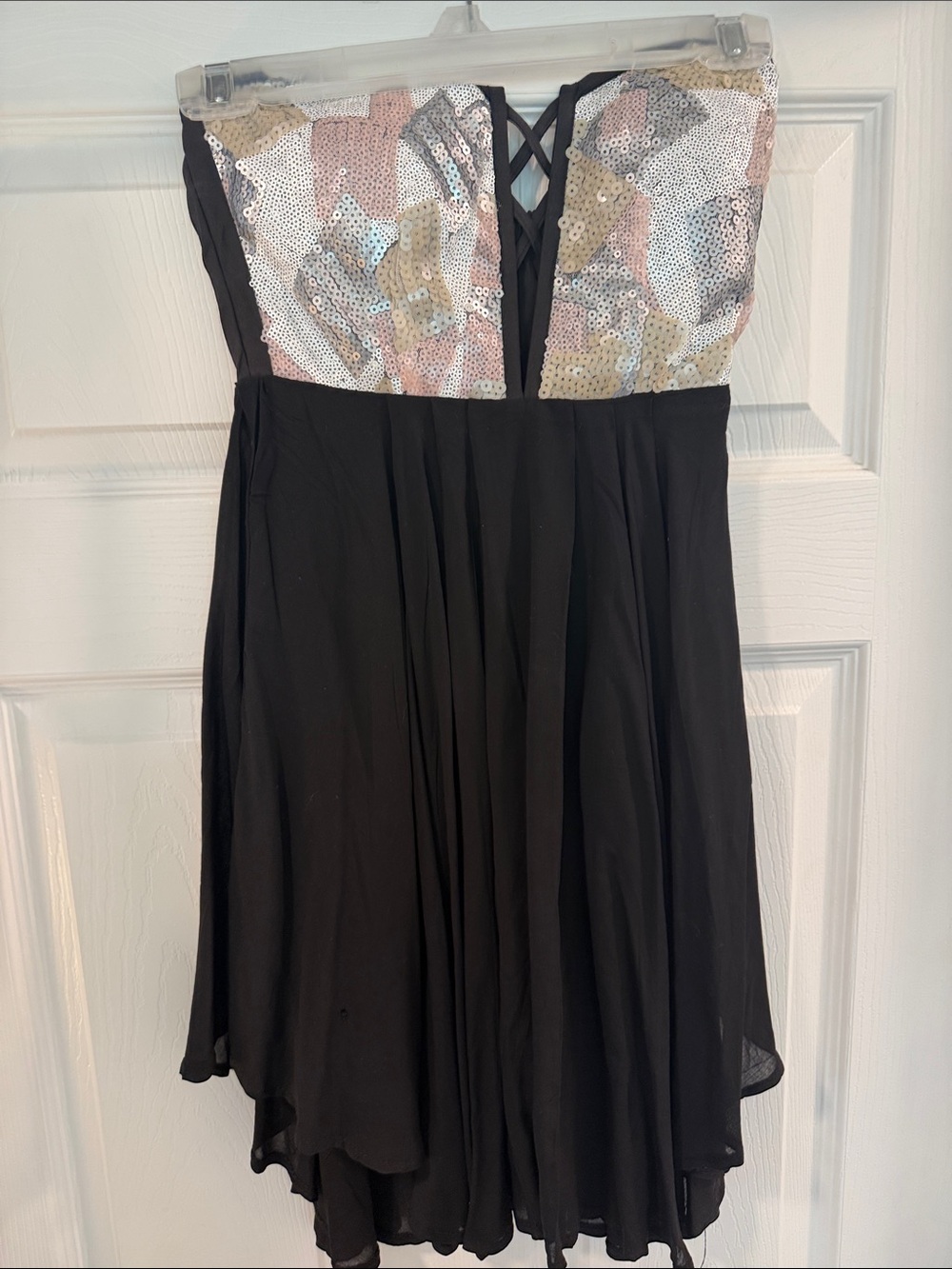 Angel Biba Black Mini Dress with Sequin Multicolor Bodice